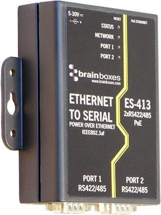 Produktbild Brainboxes PoE Serieller Geräteserver mit Wechseladaptern, 100Mbps, Serial Ports - 2, RS422 / RS485