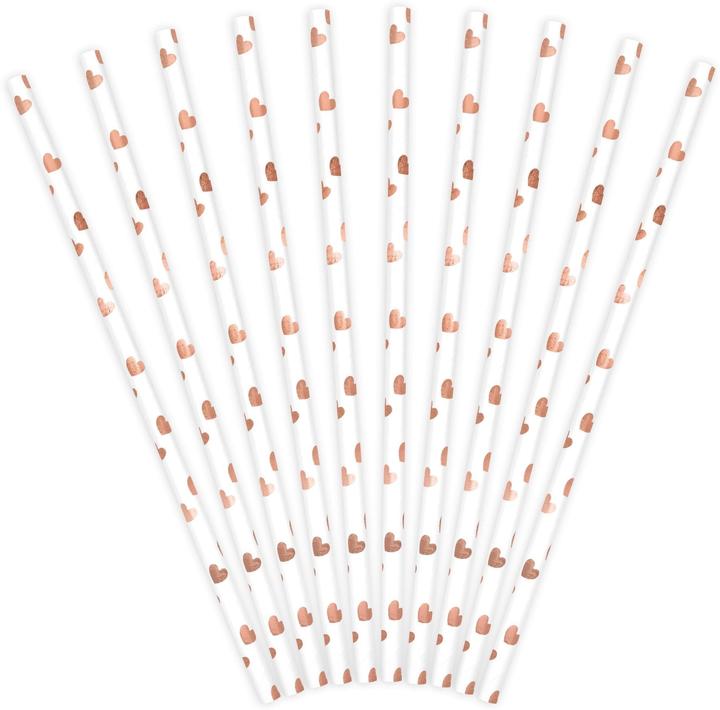 Immagine prodotto Partydeco Cannucce di carta - Cuori rosa-oro (10pz) (10 x)