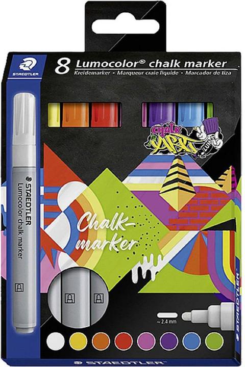 Produktbild Staedtler Kreidemarker 2.4 mm, 344-0, -1, -4, -2, -20, -6, -3, -5, Kartonetui mit 8 St (farbsortiert, 2.40 mm, 8 x)
