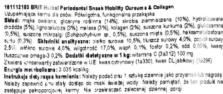 Actual product image Brit Dental Stick Mobility Curcum & Collagen 251g (Senior, 1 pcs., 281 g)