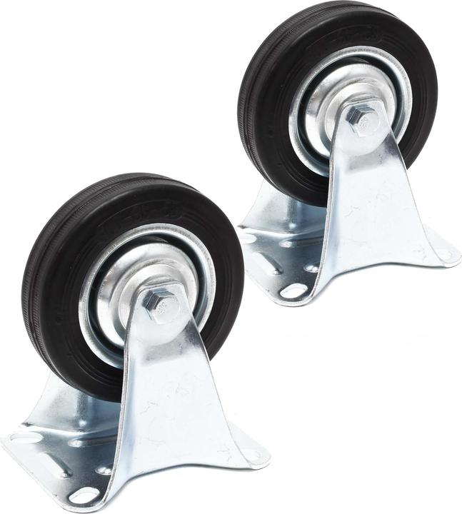 Actual product image Wiltec Set of 2 Solid-rubber Fixed Castors, Transport Rollers 100mm w/Metal Rim, Mounting Plate, 70kg/Roll