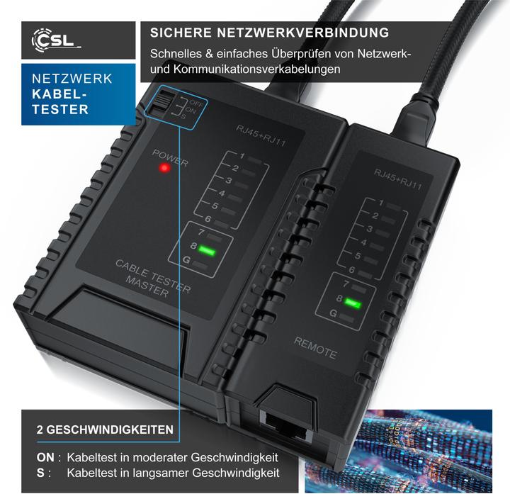Produktbild CSL Netzwerk Kabeltester für RJ45 RJ11-Kabel - Patchkabel Leitungstester - LAN Network Cable Tester