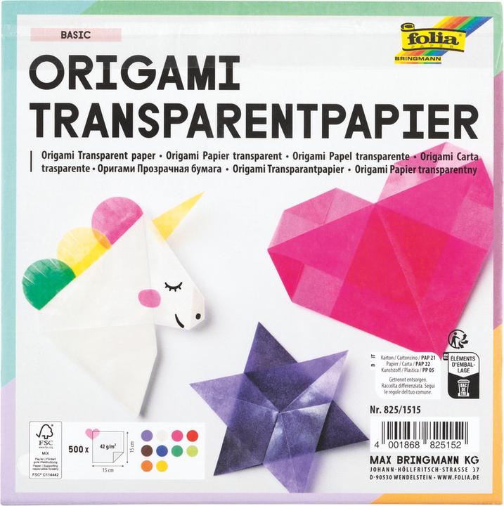 Produktbild Folia Faltblätter transparent 15 x 15 cm mehrfarbig (42 g/m², 1 x)