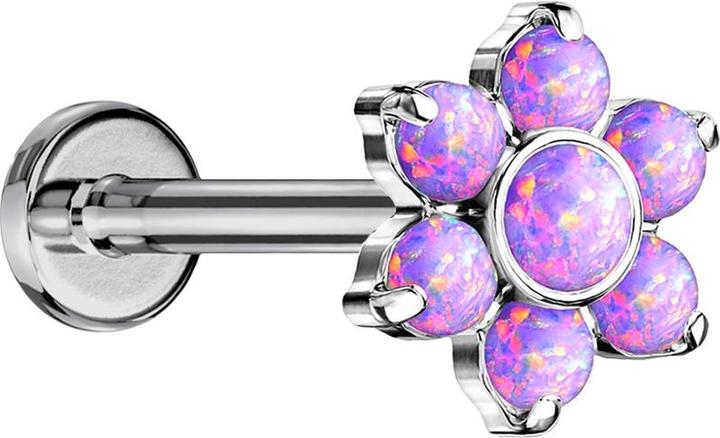 Star Piercing Micro Threadless Labret silber Blume Opale violett (ohne Messing, Titan G23)