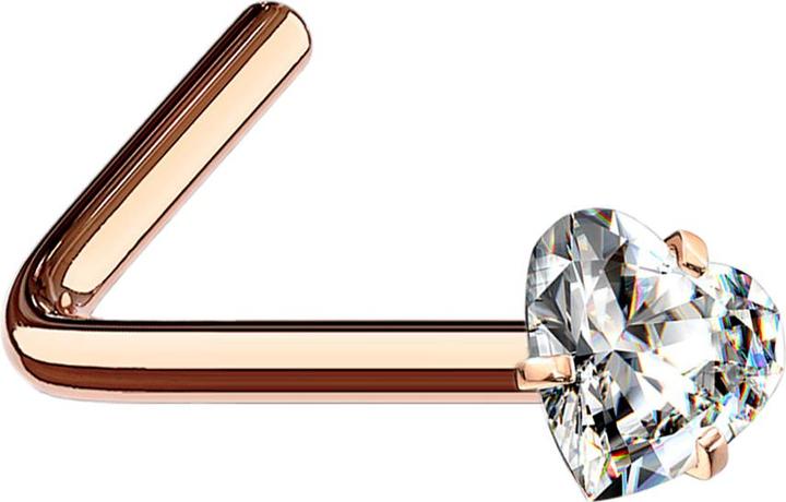 Actual product image Star Piercing Nasenstecker gewinkelt rosegold Kristallherz silber gefasst (Surgical steel 316L)