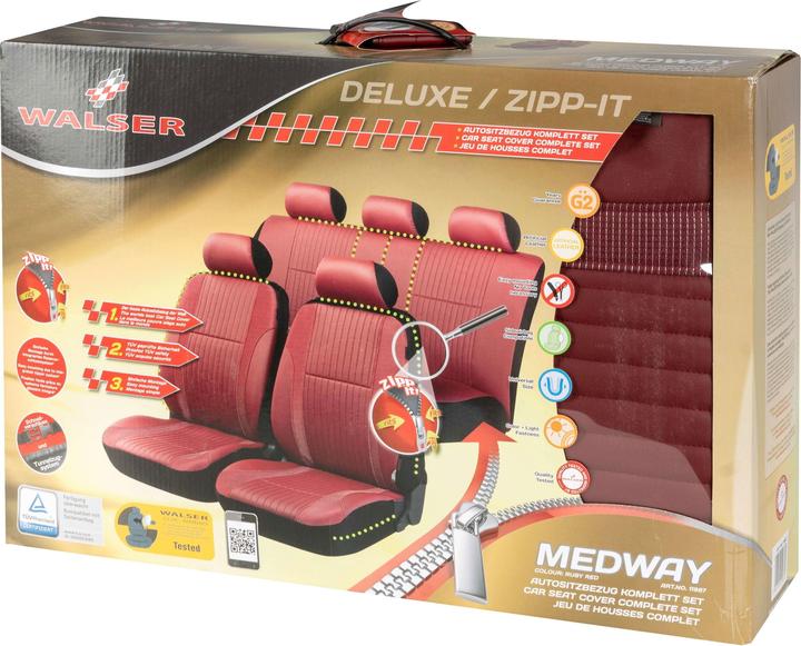 Immagine prodotto Walser Coprisedili auto Medway Set completo in finta pelle Zipp-It Deluxe Ruby Red