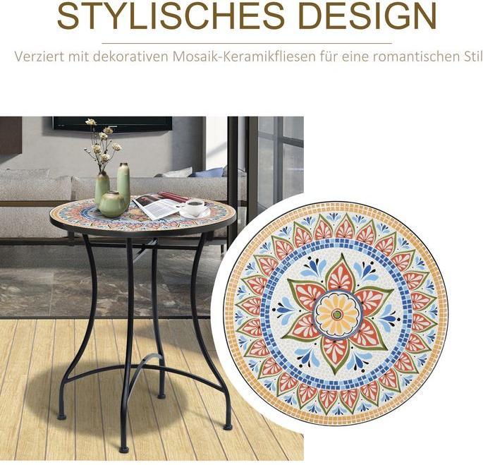 Actual product image Swisshandel24 Garden table mosaic table round bistro table side table with mosaic top ceramic metal red+blue+white