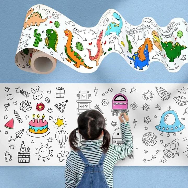 Image du produit Activity Board Rouleau de dessin pour enfants, papier collant de remplissage de peinture pour graffiti, rouleau de