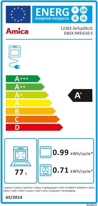Label énergétique Amica EBSX 949 610 S four A+