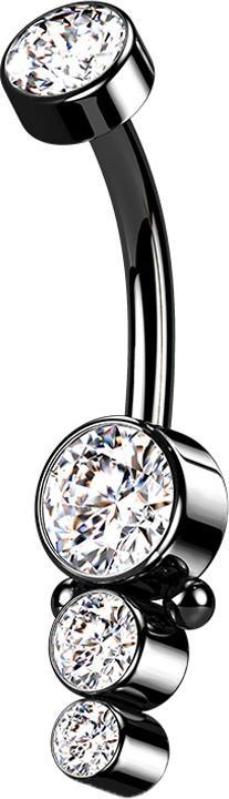 Produktbild Star Piercing Banane Innengewinde schwarz Scheibe mit Kristall und drei Kristallen (Chirurgenstahl 316L)