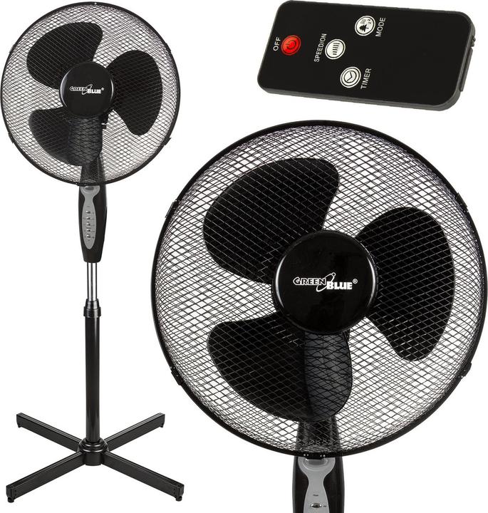 Actual product image Greenblue floor fan, 40W, 3 airflow levels, 1.25m height 1.5m cord, with remote control and timer up to 7.5 ho (53 dB)