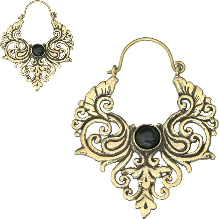 Actual product image Star Piercing Ohrring vergoldet Mandala zwei Schwäne Onyx Stein (Brass, Mineral)