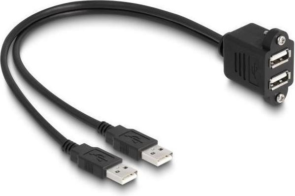 Produktbild Delock USB 2.0 Kabel 2 x USB Typ-A Stecker zu 2 x USB Typ-A Buchse mit Schrauben zum Einbau 1 m schw (1 m, USB 2.0)