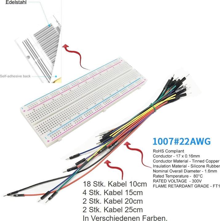 Actual product image Play-Zone Hole grid plug-in board breadboard with 26 pcs. jumper cables (Breadboard)