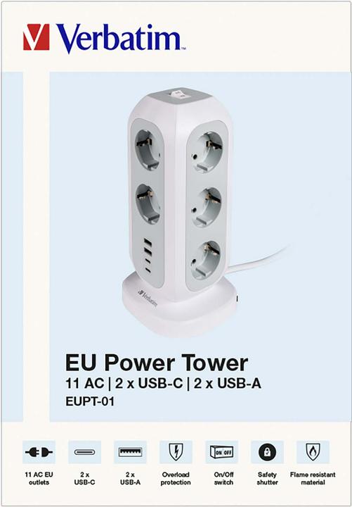 Image du produit Verbatim UE Power Tower 11 (11 x, USB-A, USB-C, CEE 7/4, 2 m)