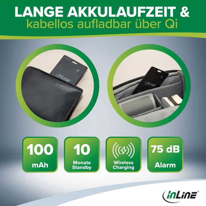 Produktbild InLine ® Wallet Finder, smarte Karte für die Geldbörse, Qi-Aufladung, 100mAh, IPX5 (iOS, iPadOS)