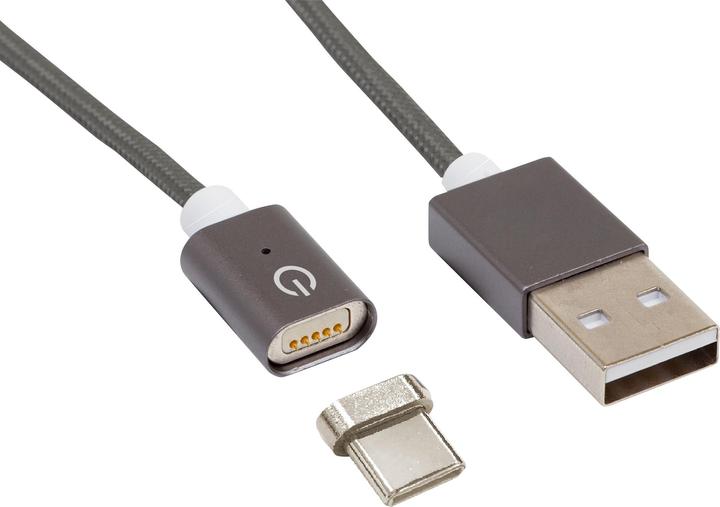 Produktbild RealPower Magnetic mobile C Magnetisches USB-C Sync- und Ladekabel, dunkelgrau, 1m (1 m)