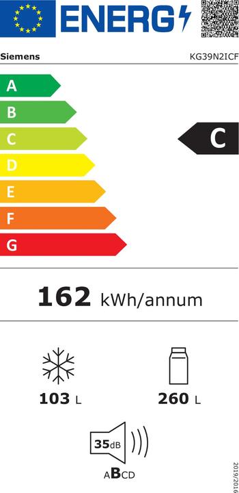 Energie-Label Siemens KG39N2ICF iQ300 (363 l)