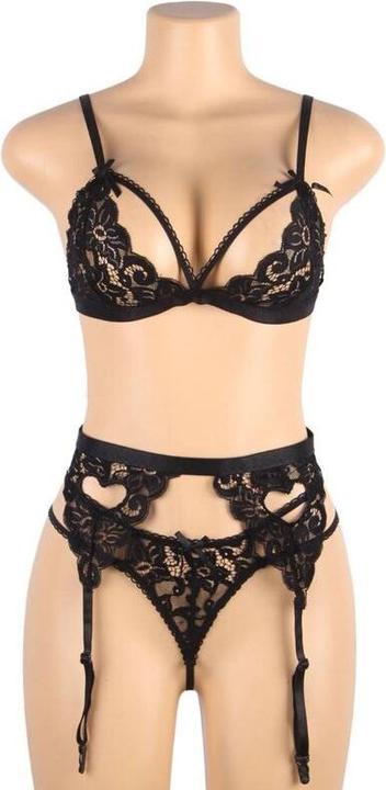 Actual product image Subblime Three-Piece Set Bra+ Garter Belt + Thong S/M (M)