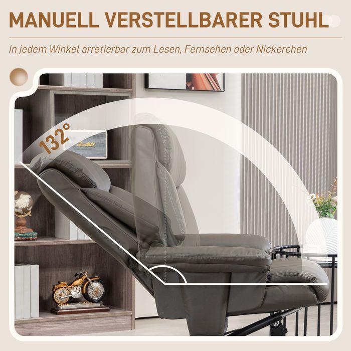 Immagine prodotto Swisshandel24 Poltrona relax con sgabello, funzione reclinabile, funzione dondolo, similpelle, grigio