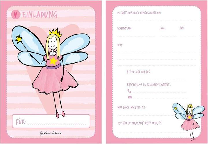 Produktbild 12 Einladungskarten Geburtstag Mädchen (Feen). Handgemachte Einladungskarten Kindergeburtstag incl. (A6, Kariert, Harter Einband)