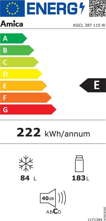 Energie-Label Amica Kühlgefrierkombination KGCL 387 115 W BxHxT 54 x 170 x 59.5 cm Kühlteil 183 l Gefrierteil 84 l (268 l)