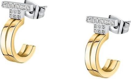Trussardi Bicolor hoop earrings made of steel with zirconia T-Logo TJAXC34 (Stahl)