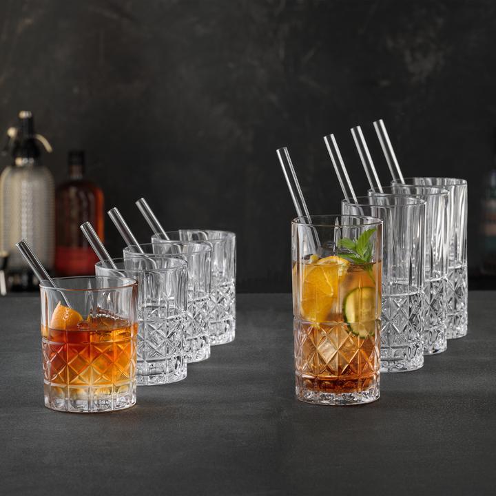 Produktbild Spiegelau Elegance 4 Whiskybecher + 4 Longdrinkgläser + 8 Glastrinkhalme im Set (16 x)