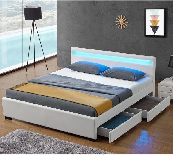 Image du produit Juskys Lit rembourré Lyon avec coffre de lit et éclairage LED (180 x 200 cm)