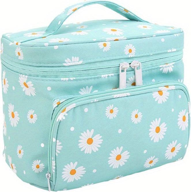 Actual product image Only-Bags.Store Daisy print make-up bag large cosmetic bag with brush holder travel make-up bag
