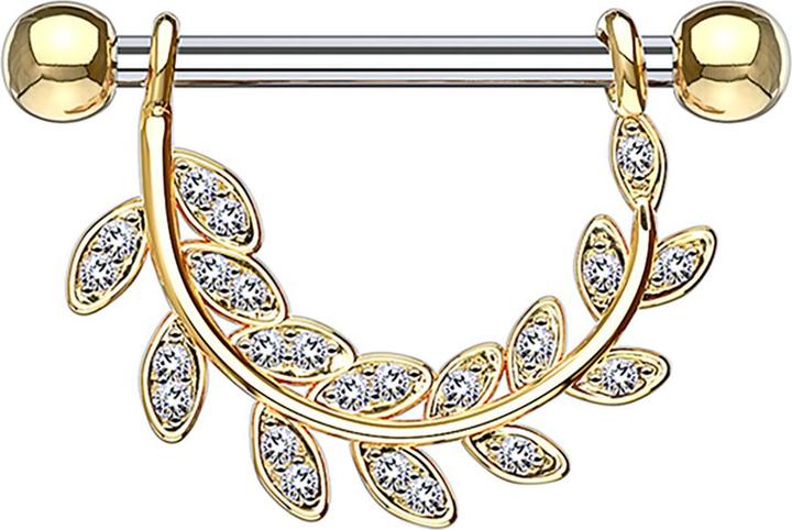 Produktbild Star Piercing Barbell hängende Kristallblätter 14k vergoldet (Messing, Chirurgenstahl 316L)