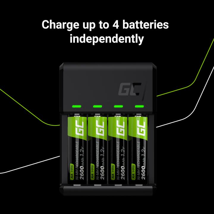 Actual product image GreenCell VitalCharger Set with 2x AA 2000mAh & 2x AAA 800mAh Batteries (4 pcs., AAA, AA, 2000 mAh, Rechargeable battery)