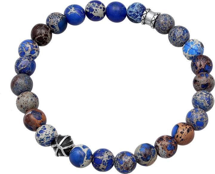Actual product image Kuzzoi Bracelet Men Agate Blue Beads Oxidised 925 Silver (19 cm, Agate, Plastic, 925 Sterling silver)