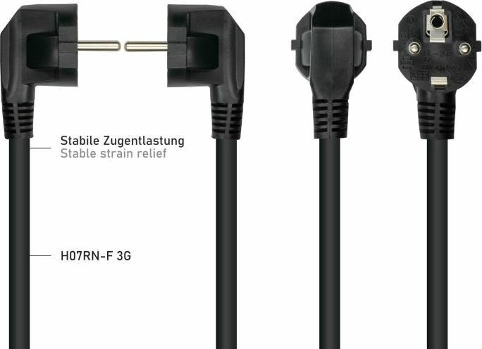 Actual product image Kabelmeister Mains cable earthing contact plug type E+F (90° threaded) to hot appliance socket C15 (r. threaded) (0.50 m)