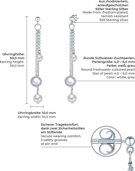 Immagine prodotto Valero Pearls Donna Argento Sterling Silver Perle d'acqua dolce coltivate - 3018 (Argento)