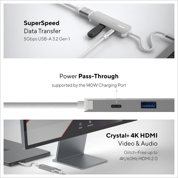 Immagine prodotto LINQ Connects Hub multiporta USB-C 3in1 (USB-C, 3 Porti)