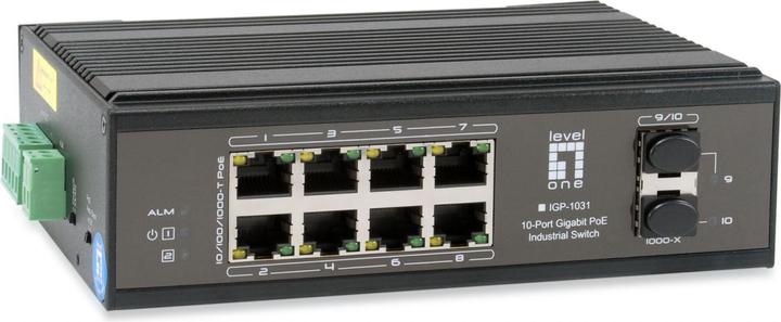 Image du produit LevelOne Switch 10Port Gigabit PoE DIN-Rail,-40°C to 75°C (8 Ports)
