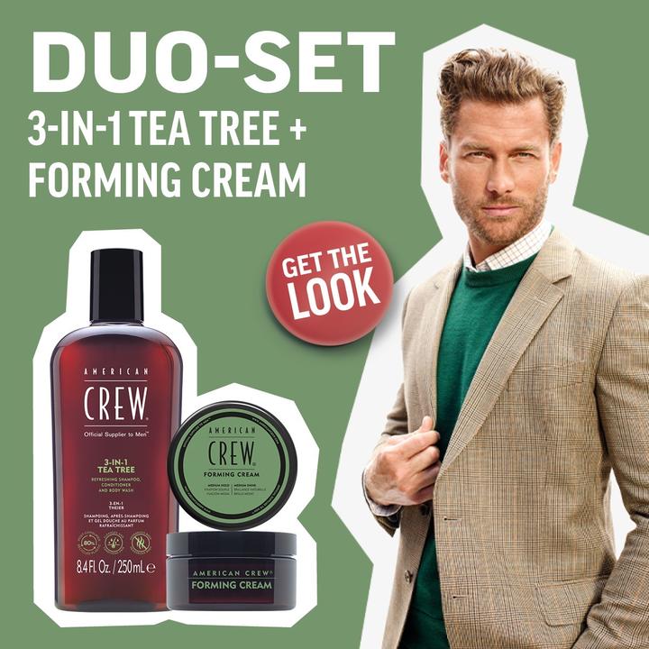 Produktbild American Crew Holiday Duo Set: 3-in-1 Tea Tree Shampoo, Conditioner & Body Wash 250ml + Forming Crea (Flüssiges Shampoo)