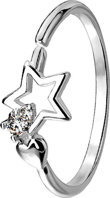 Produktbild Star Piercing Ring silber zwei Kristalle Herz und Stern (50, 925 Silber)
