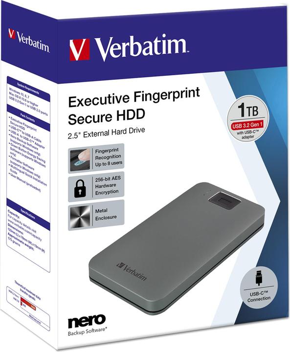 Produktbild Verbatim Fingerprint Secure 1TB USB 3.2 Gen 1 USB-C (1 TB)