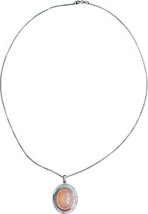 Actual product image Xen Pendant with chain Peach moonstone cabochon 45 cm 925 silver (925 Sterling silver, 45 cm)