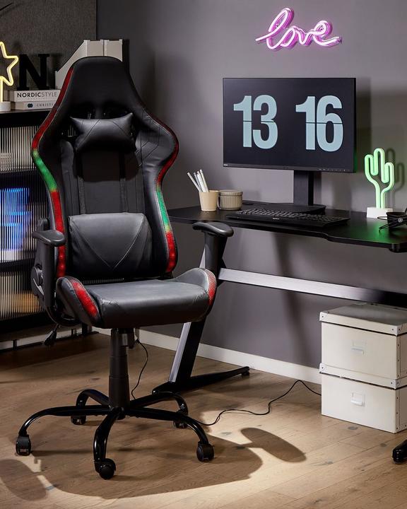 Immagine prodotto Beliani Sedia da ufficio in similpelle nera con illuminazione a LED GLEAM