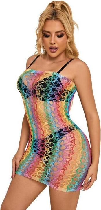 Actual product image Subblime 952365 Rainbow Mesh Bodystocking With Free Shoulders One Size (One size)
