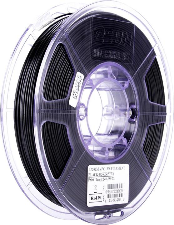 Image du produit eSUN ePC Noir Filament Polycarbonate 1.75mm 500g (Carbone, 1.75 mm, 500 g, Noir)