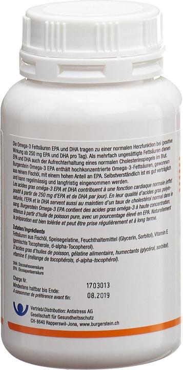 Valori nutrizionali e ingredienti Burgerstein Omega-3 EPA (100 Pezzo/i, Pillole, 100 g)
