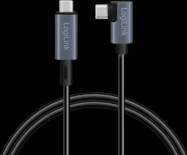 Actual product image LogiLink USB 2.0 Type-C cable, C/M 90° to USB-C/M, E-mark, PD, black, 1 m (1 m, USB 2.0)