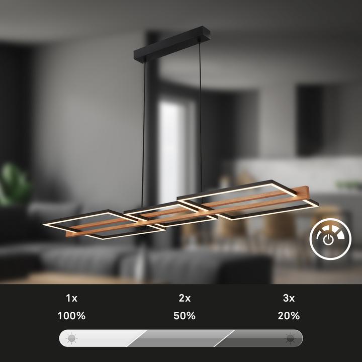 Image du produit Briloner Lampe LED suspendue, noir / bois, LED / 36W