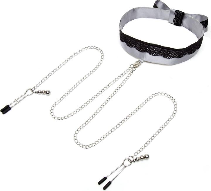 Actual product image Fifty Shades of Grey Play Nice Satin & Lace Collar & Nipple Clamps - Black