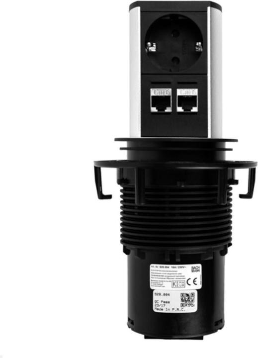 Actual product image Bachmann ELEVATOR power strip 1x Schuko 2x LAN chrome matt (2 x, CEE 7/3, RJ45, 0.50 m)