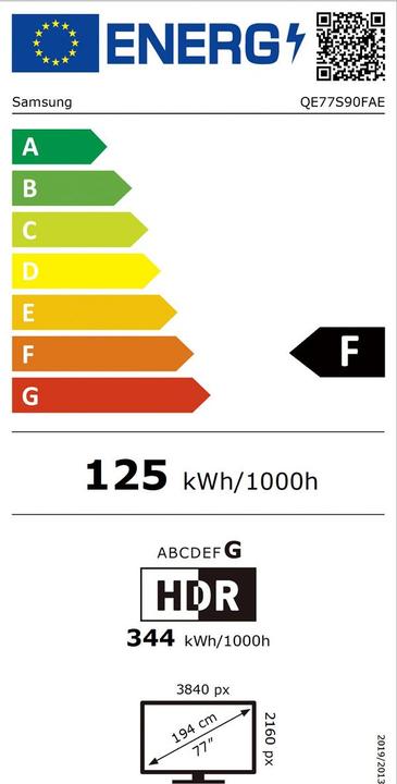 Energie-Label Samsung QE77S90F (77", S90F, OLED, 4K, 2025)